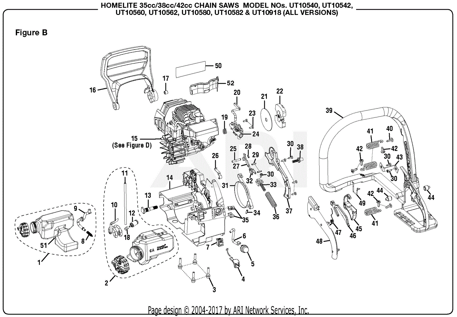 Homelite UT10918 18 in. 42cc Chain Saw Parts Diagram for Figure B