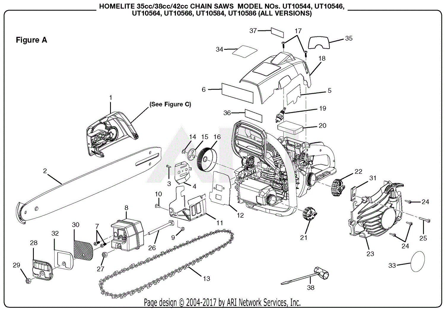 Homelite UT10544 14 in. 35cc Chain Saw Parts Diagram for Figure A