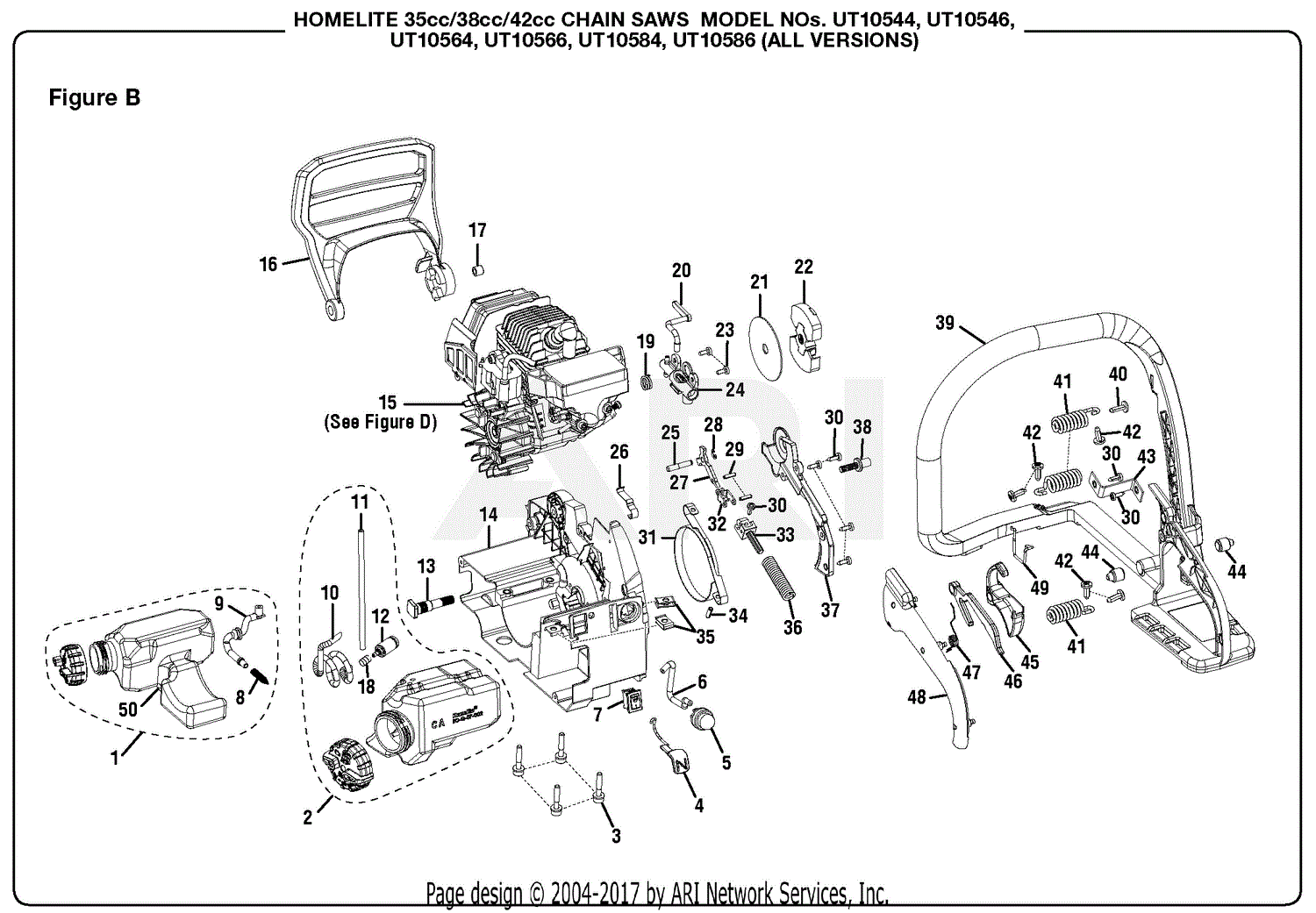 Homelite UT10564 16 in. 38cc Chain Saw Parts Diagram for Figure B