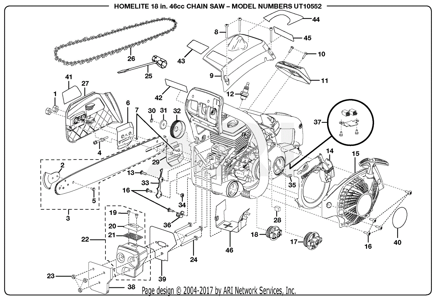 Homelite UT10552 18 in. 46cc Chain Saw Parts Diagram for General Assembly