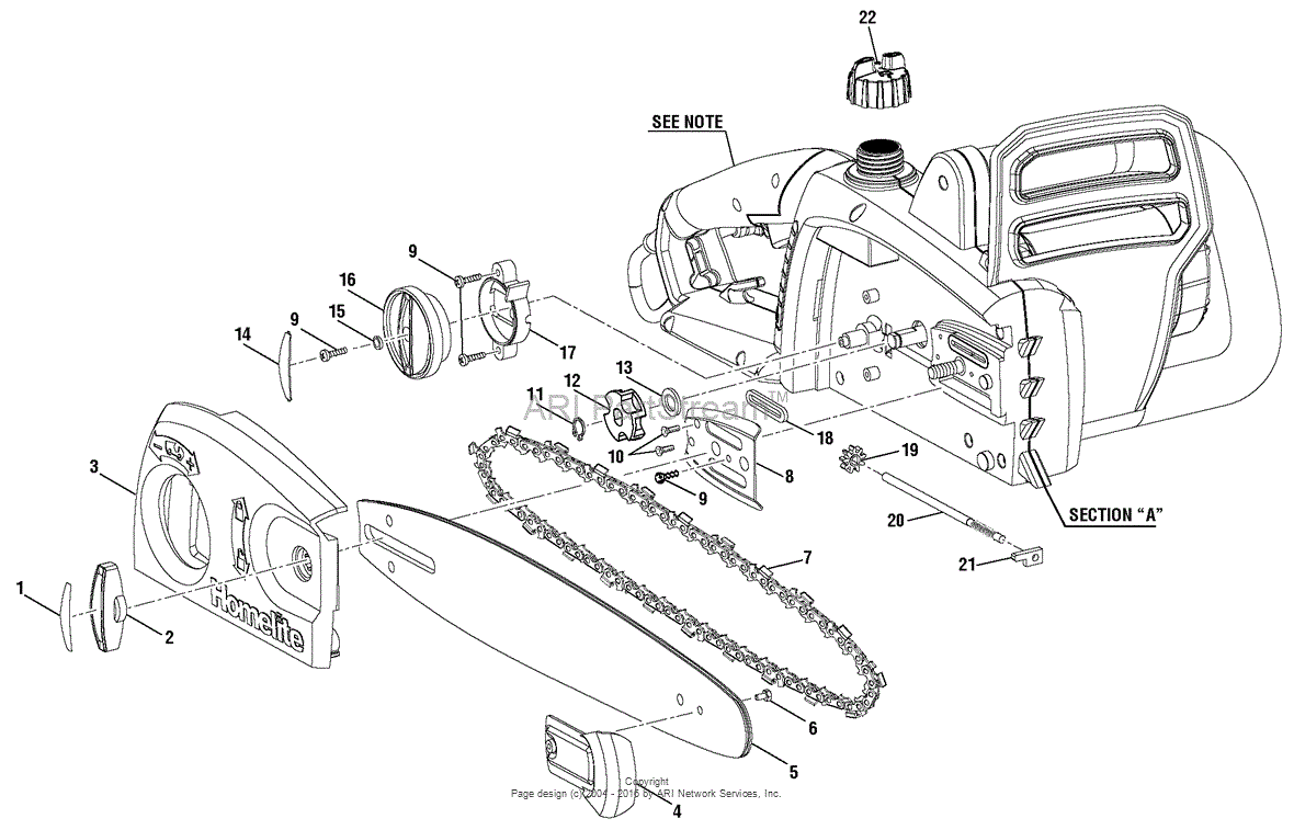 Homelite UT43122 Electric Chain Saw Parts Diagram for General Assembly