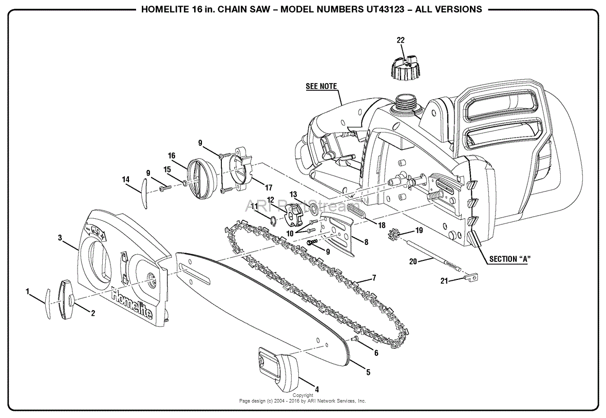 Homelite UT43123 16 in. Electric Chain Saw Parts Diagram for General