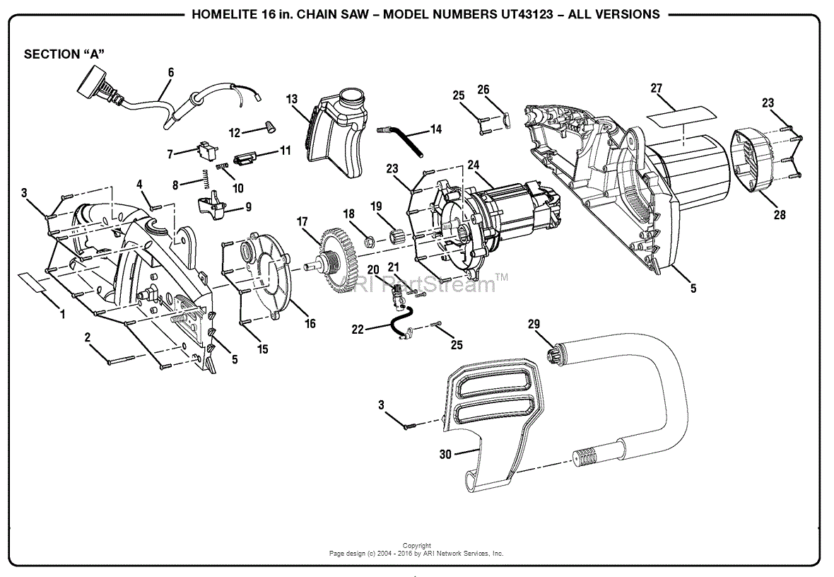 Homelite UT43123 16 in. Electric Chain Saw Parts Diagram for General
