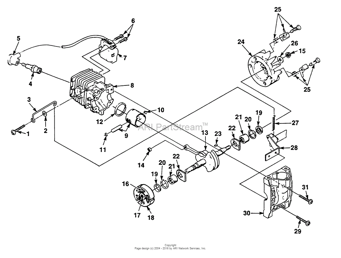 Homelite E200 Edger UT-22088-A Parts Diagram for Engine Internals