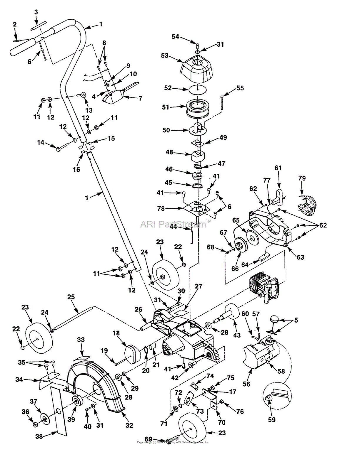 Homelite E200 Edger UT-22088-A Parts Diagram for Handle, Starter And Cutter