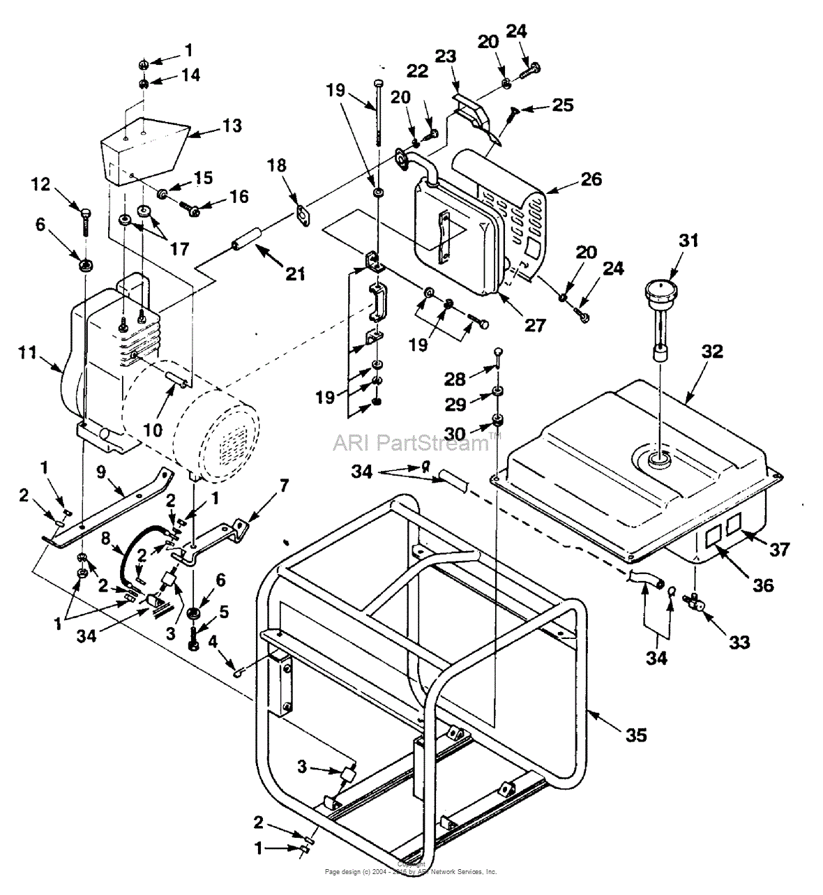 Homelite HGE3500A Generator UT-03623-A Parts Diagram for Muffler & Frame