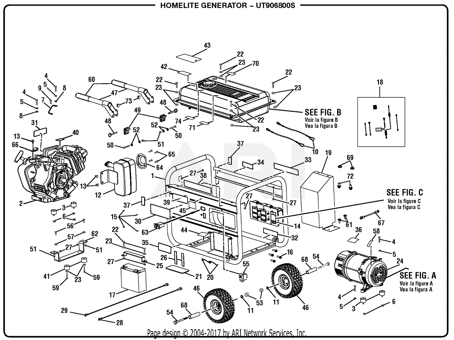 Homelite UT906800S 6800 Watt Generator Parts Diagram for General Assembly