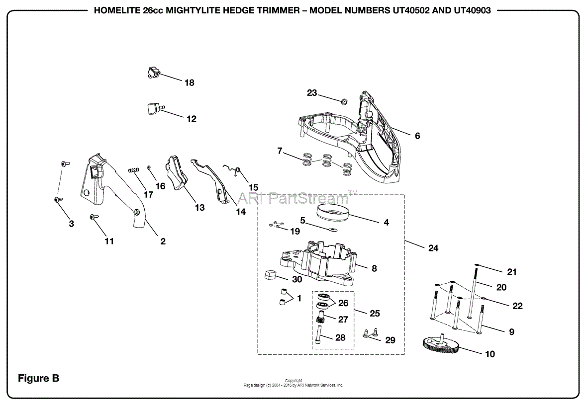 Homelite 26cc Mightylite Hedge Trimmer Ut 40502 Parts Diagram For Figure B 6149