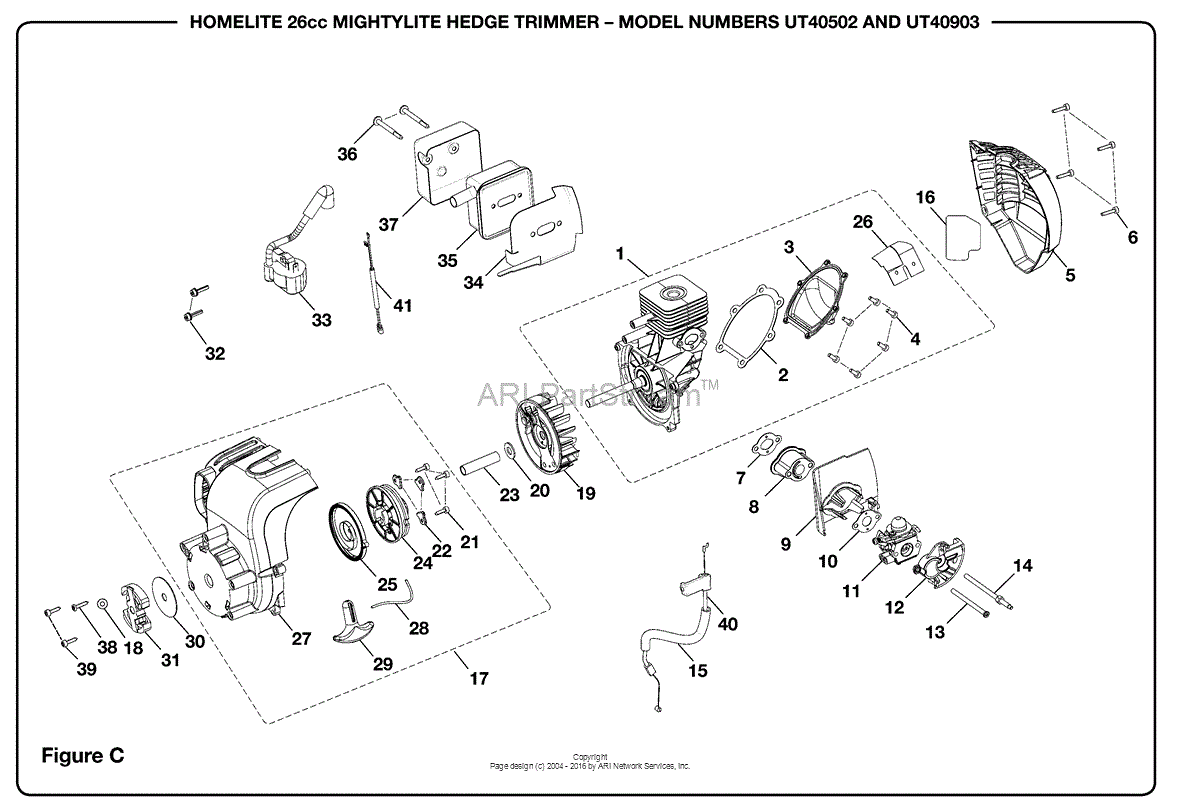 Homelite 26cc Mightylite Hedge Trimmer UT-40502 Parts Diagram for Figure C