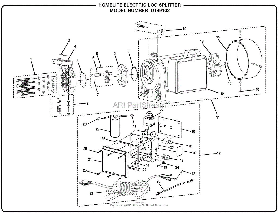 Homelite Electric Log Splitter Ut49102 Parts Diagram For