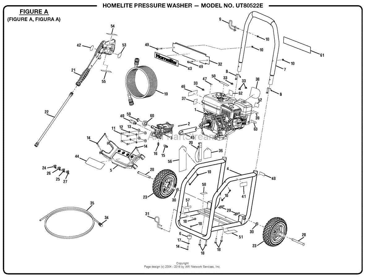 Homelite UT80522E Pressure Washer Parts Diagram for General Assembly