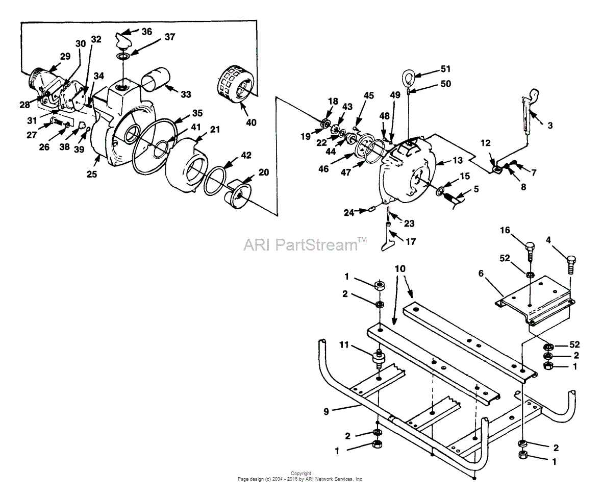 Homelite HTP3B Pump UT-01602-B Parts Diagram for Pump & Frame