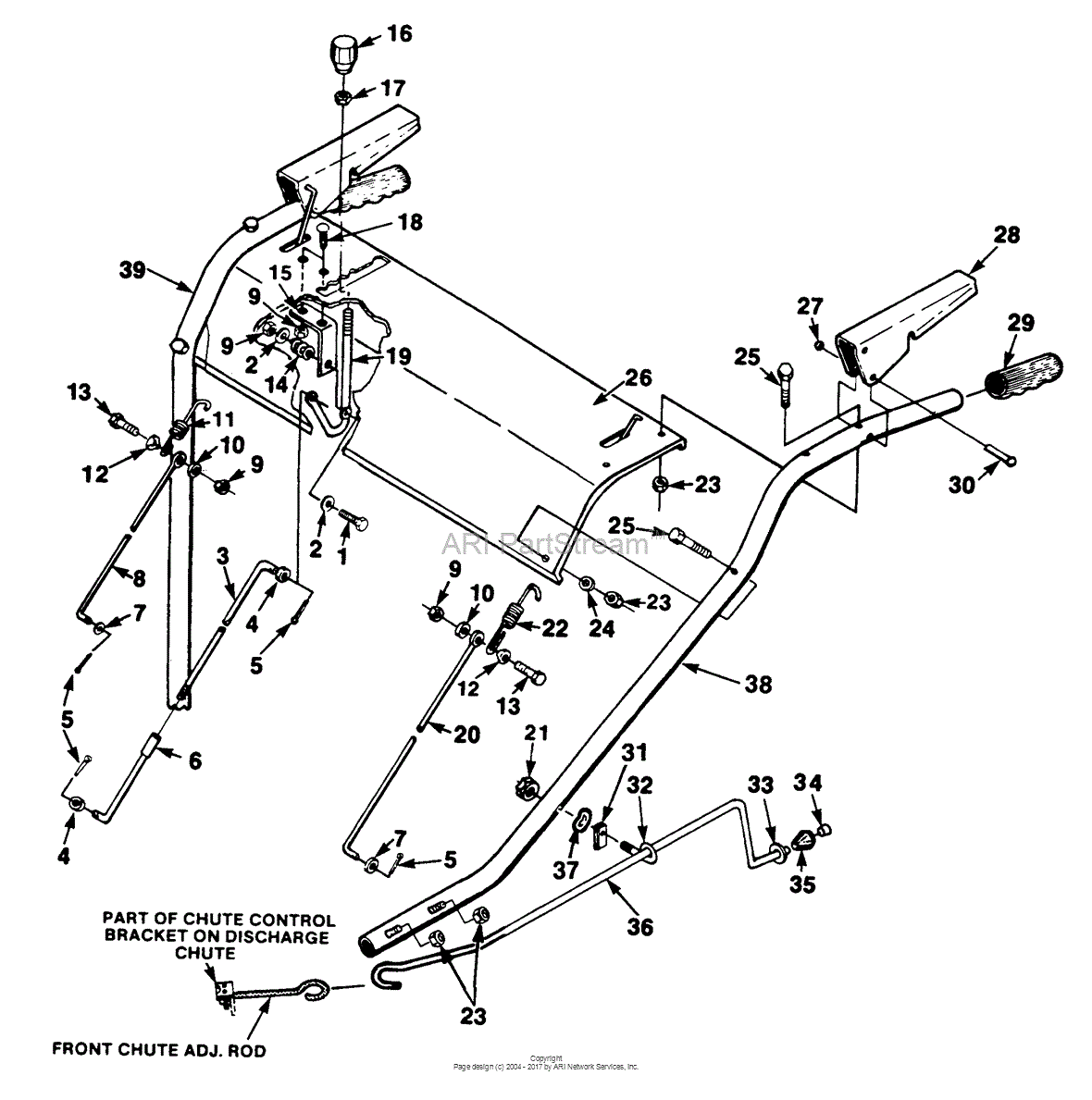 Homelite 824 Snow Thrower UT-35019-A Parts Diagram for Handles and Controls