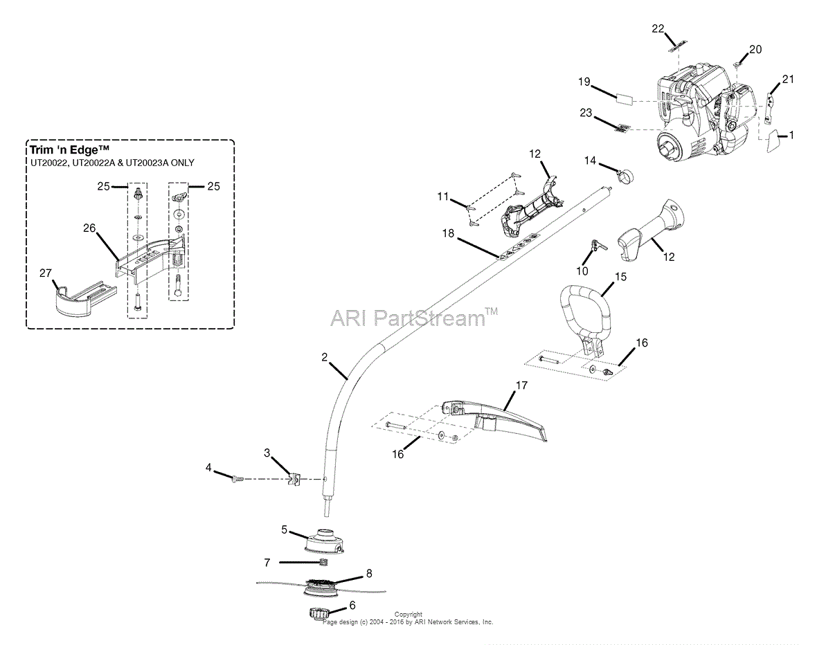 Homelite 25cc TrimLite String Trimmer UT-20003-A Parts Diagram for ...