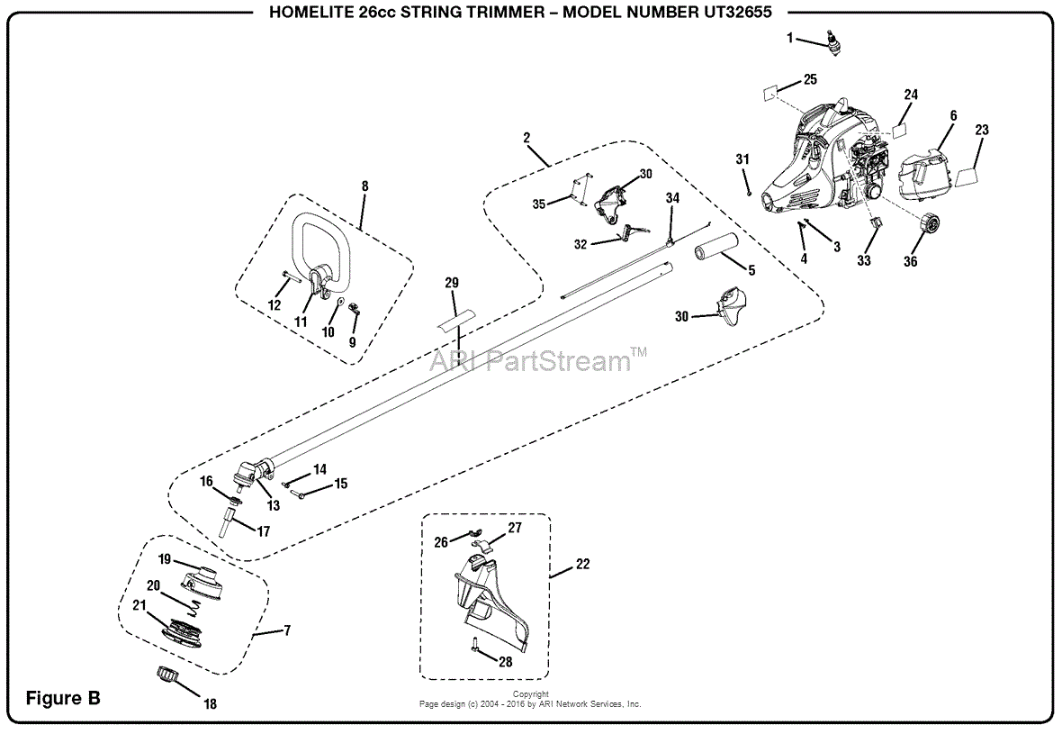 Homelite UT32605 26cc String Trimmer Parts Diagram for Figure B