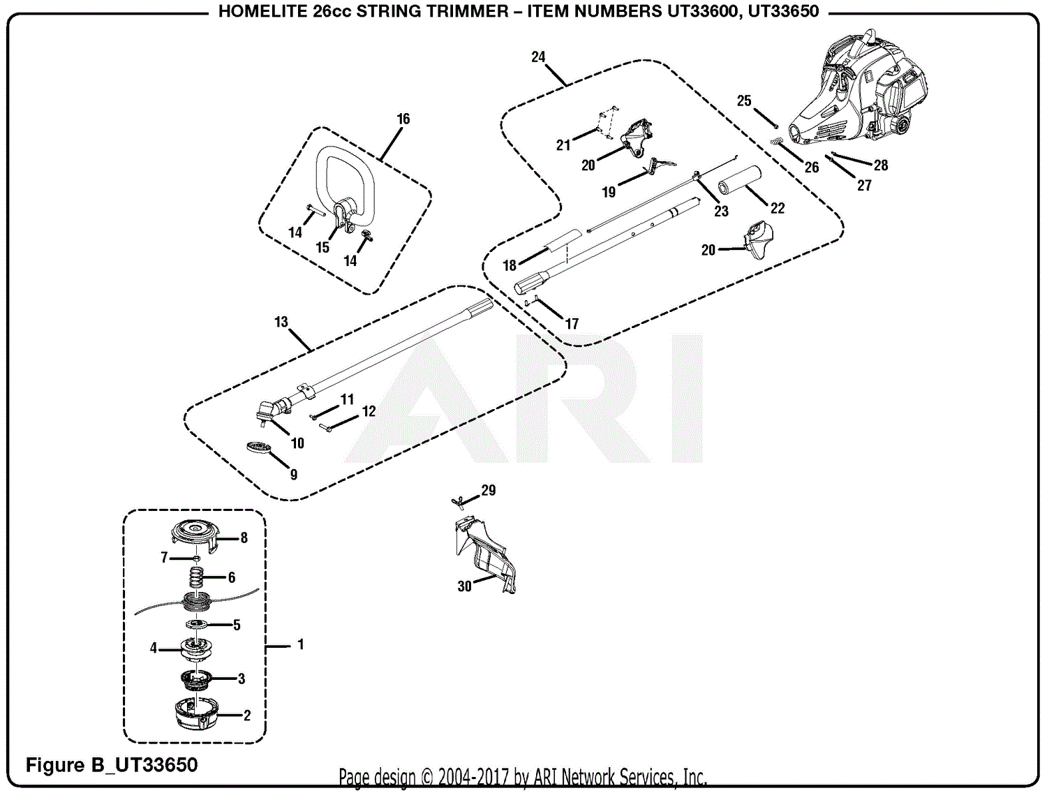 Homelite UT33600 26cc String Trimmer Mfg. No. 090330013 1417 (REV01