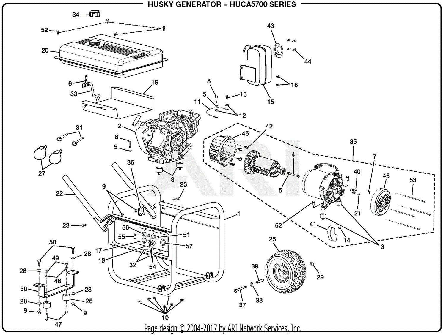 Homelite HUCA5700 Series 5,700 Watt Generator Parts Diagram for General ...