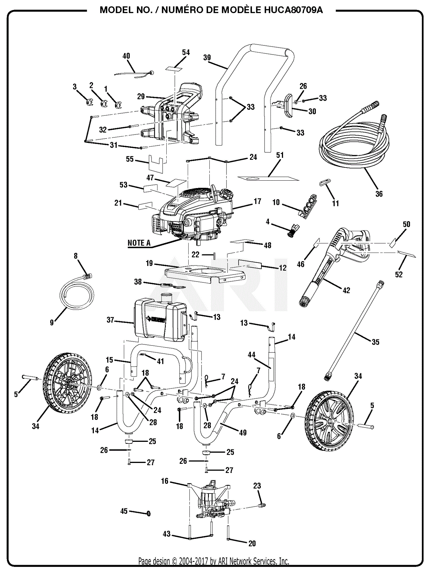 Homelite HUCA80709A Pressure Washer Parts Diagram for General Assembly