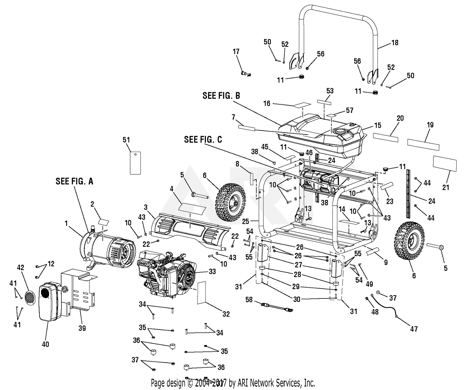 Homelite PS905055S PowerStroke 5,000 Watt Generator Parts Diagram for ...