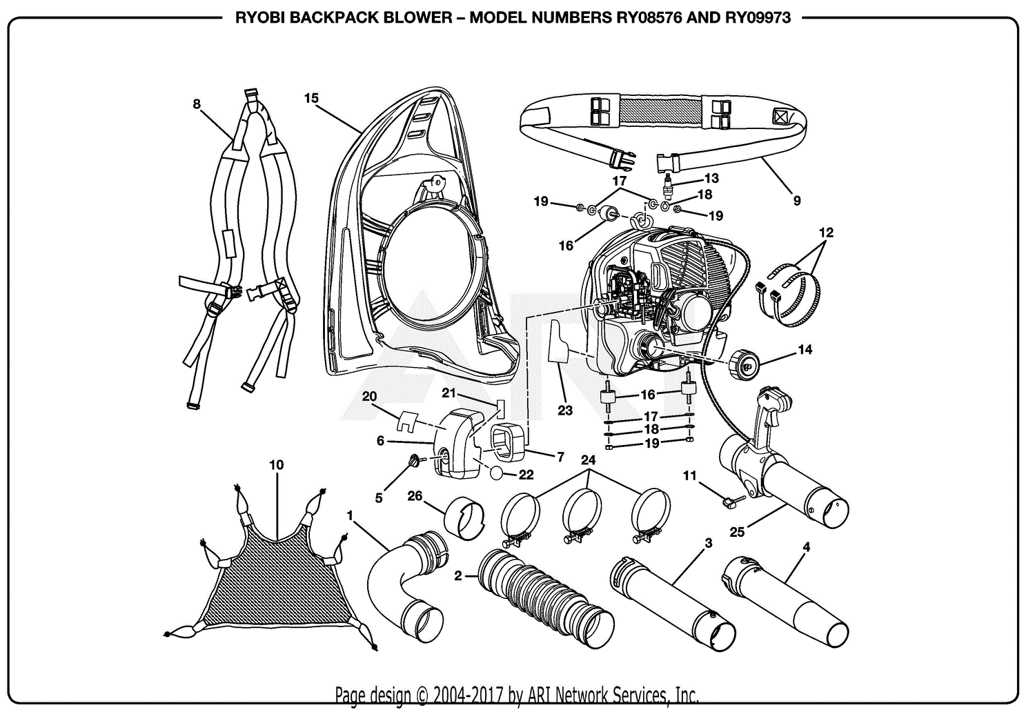 Homelite RY08576 Backpack Blower Parts Diagram for General Assembly