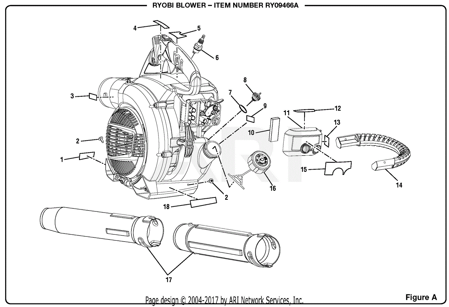 Homelite RY09466A Blower Mfg. No. 090153007 Parts Diagram for Figure A