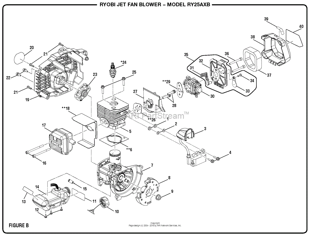 Homelite RY25AXB Backpack Blower Mfg. No. 090159001 Parts Diagram for