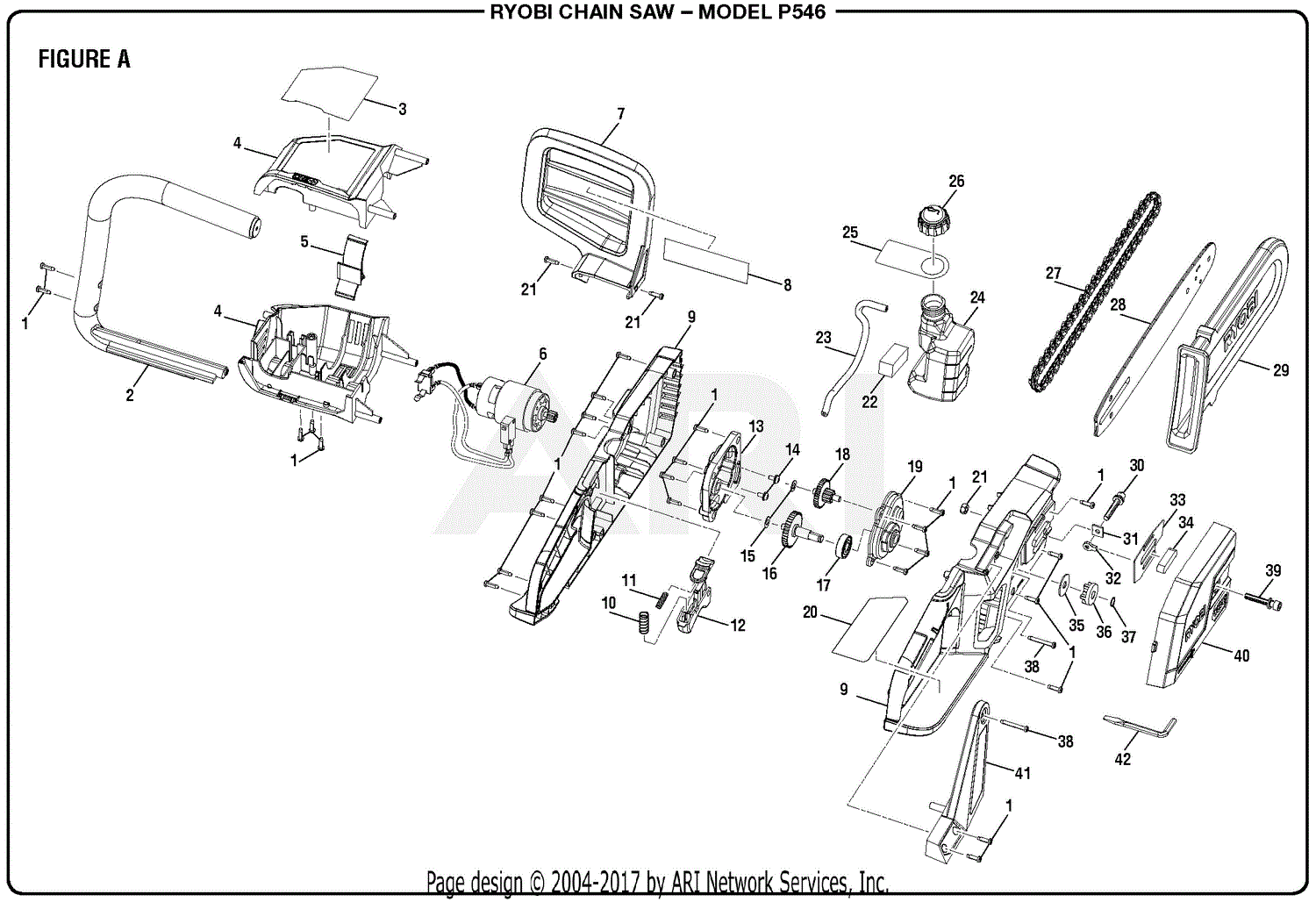 Homelite P546 18 Volt Chain Saw Mfg. No. 107175001 Parts Diagrams