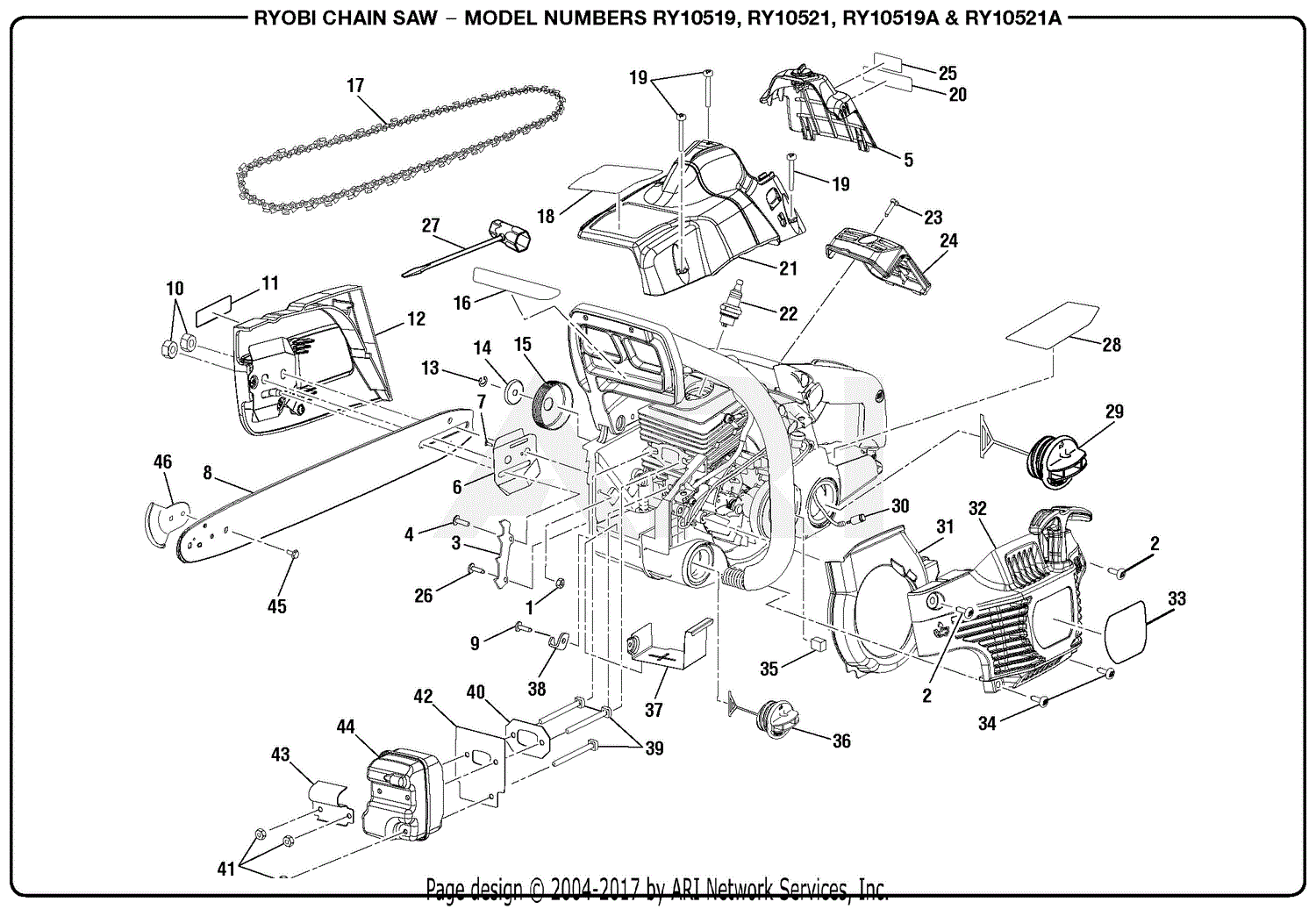 Homelite Electric Chainsaw Parts Diagram 1834