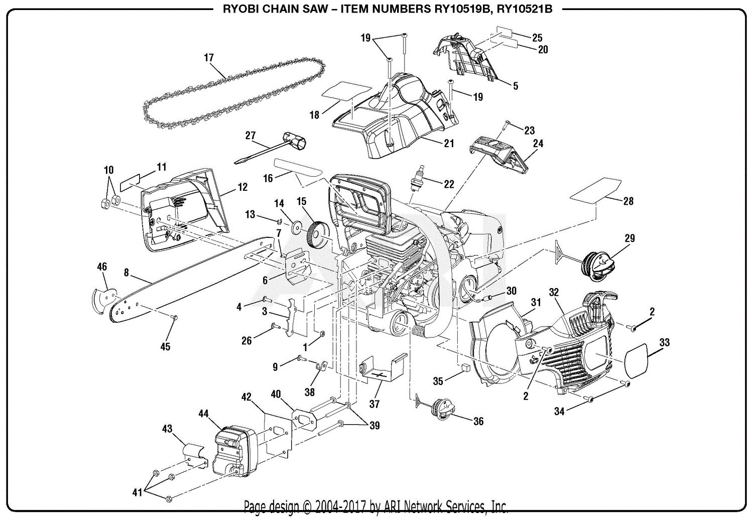 Homelite Hcs3335a Exploded Diagram Of Chainsaw With Components