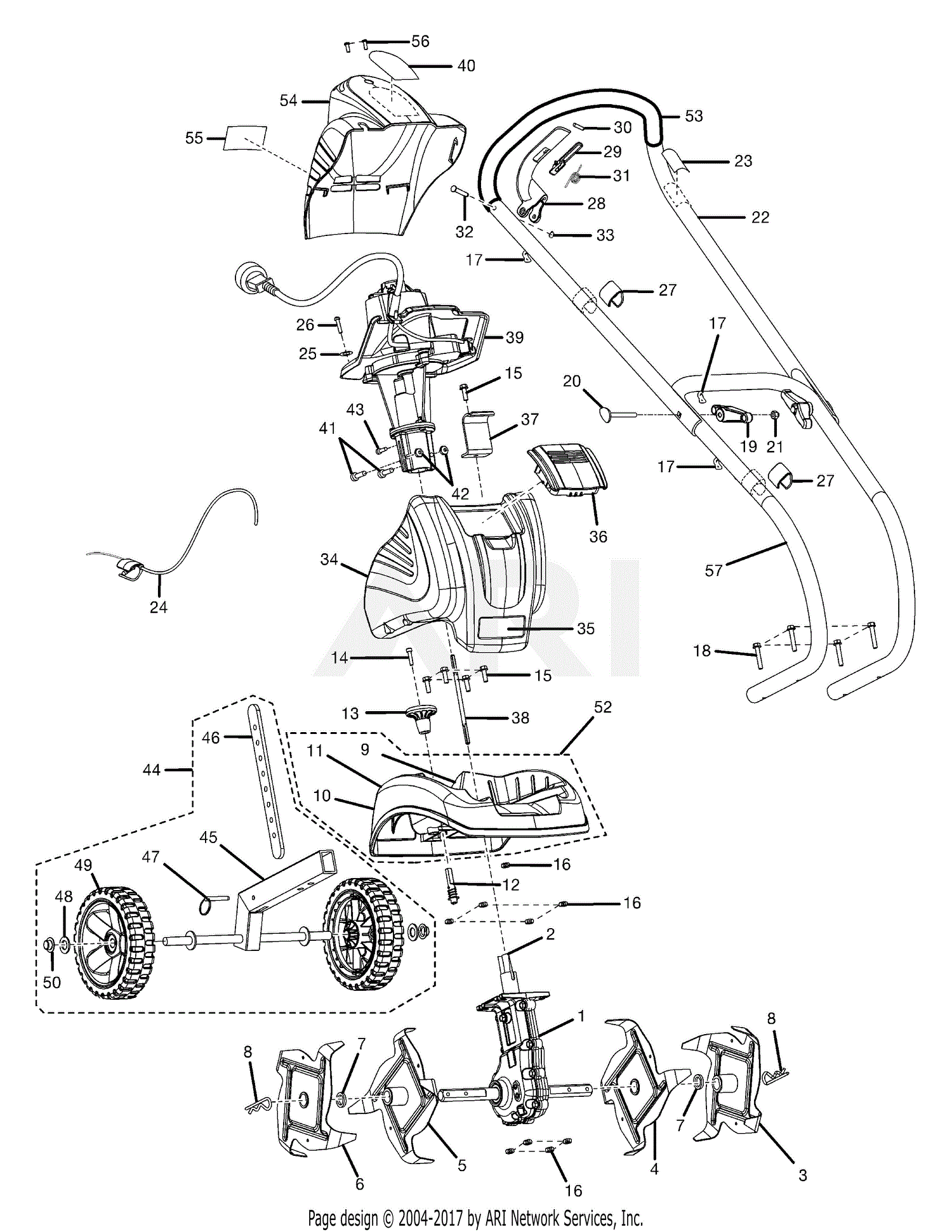 Homelite RY46501A Electric Cultivator Parts Diagram for Replacement ...