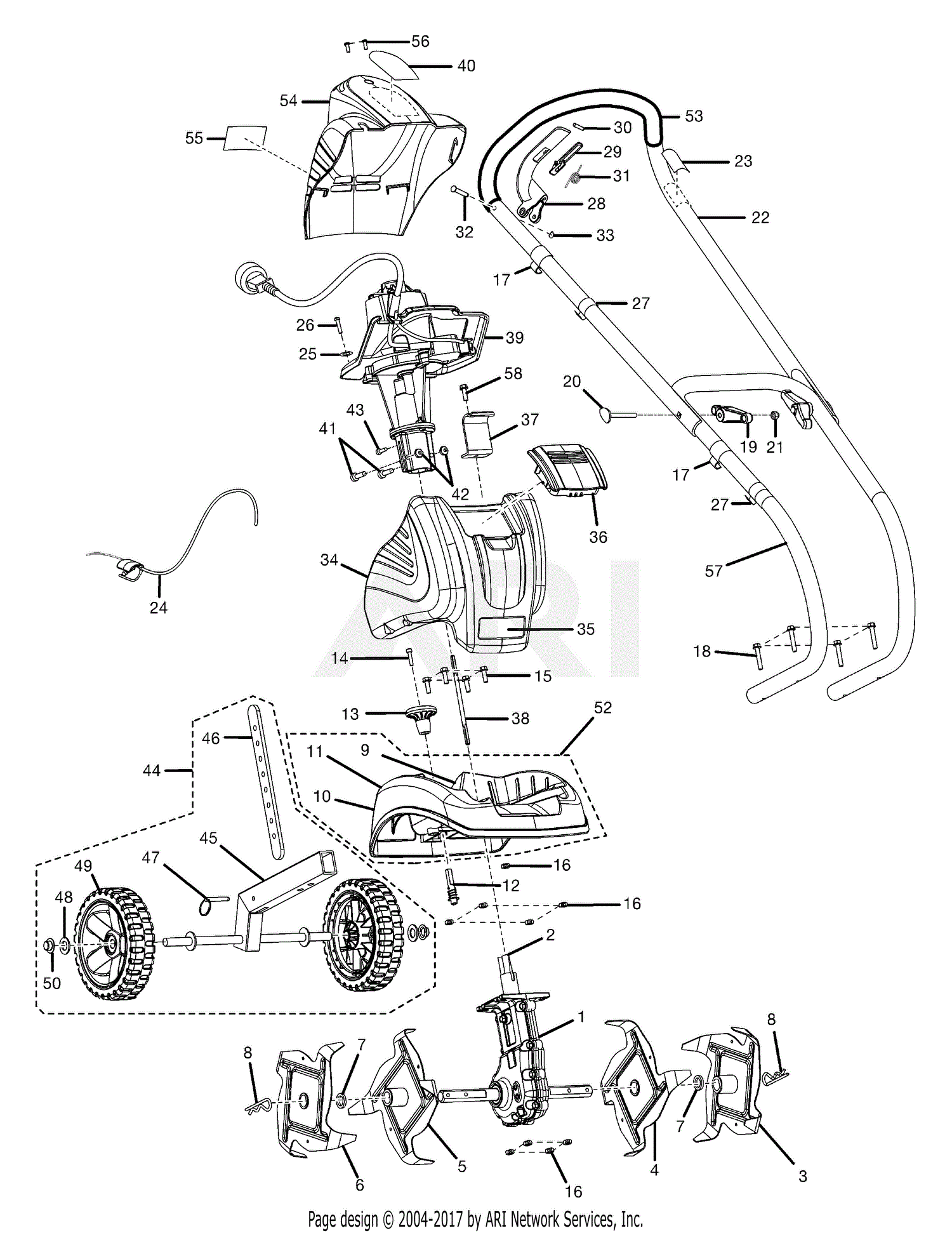 Homelite Ry46501b Electric Cultivator Parts Diagram For Replacement 