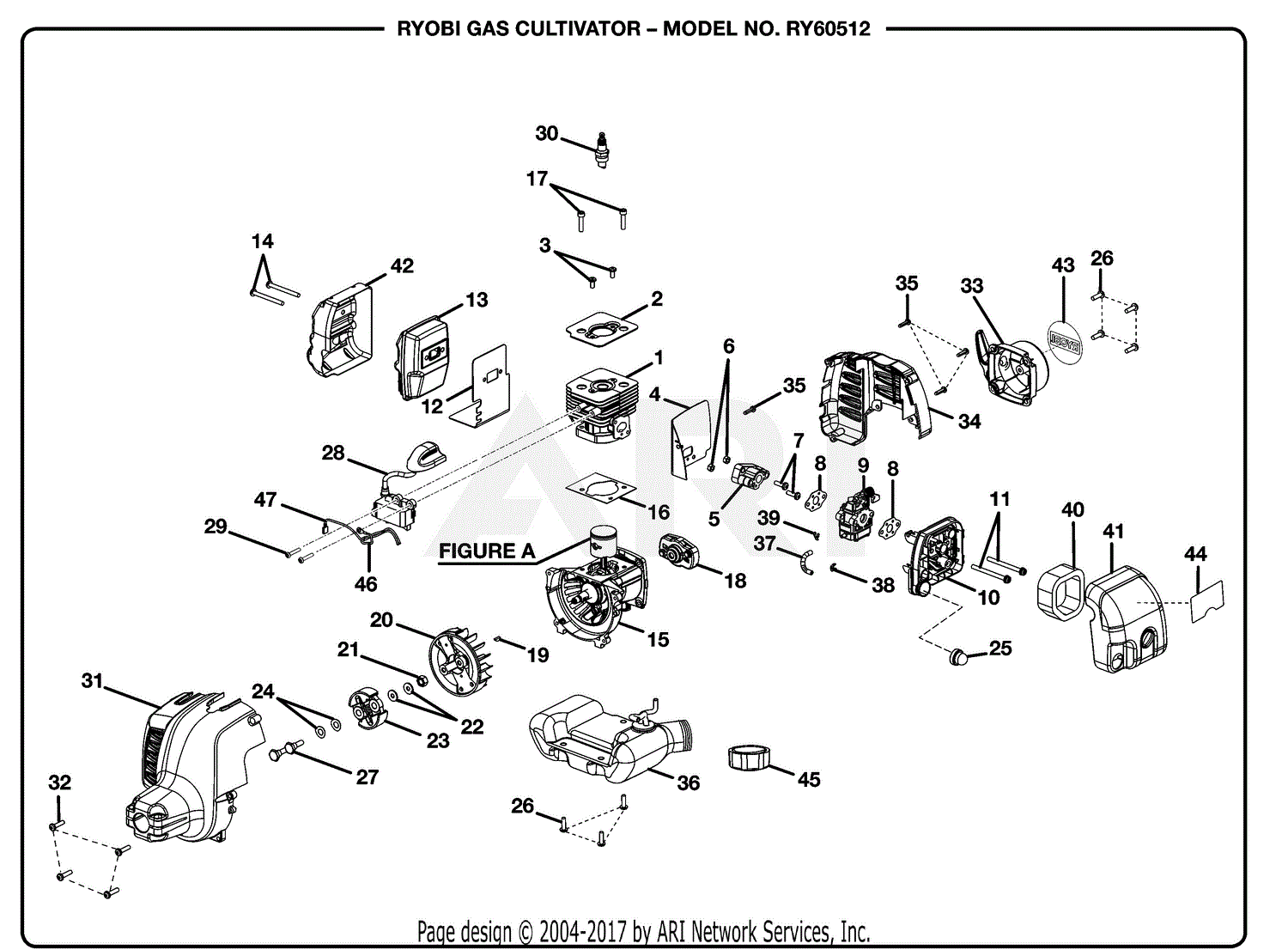 Homelite RY60512 Gas Cultivator Parts Diagram for General Assembly (Part 2)