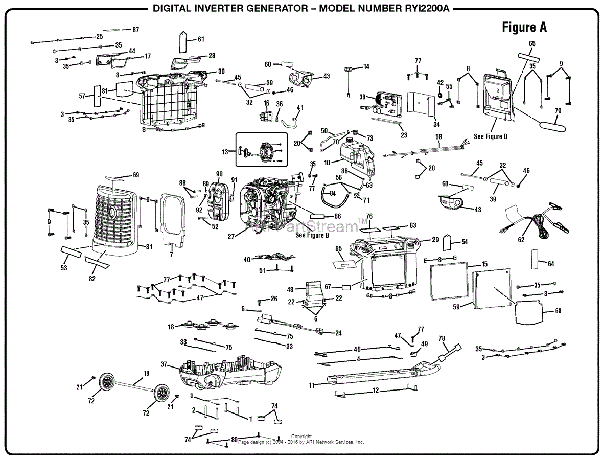 Homelite RYi2200A Digital Inverter Generator Mfg. No. 090930303 Parts ...