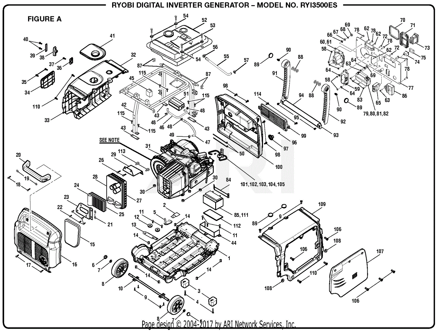 Homelite Ryi3500es Digital Inverter Generator Mfg No 090930321 9 12 17 Rev 01 Parts Diagram