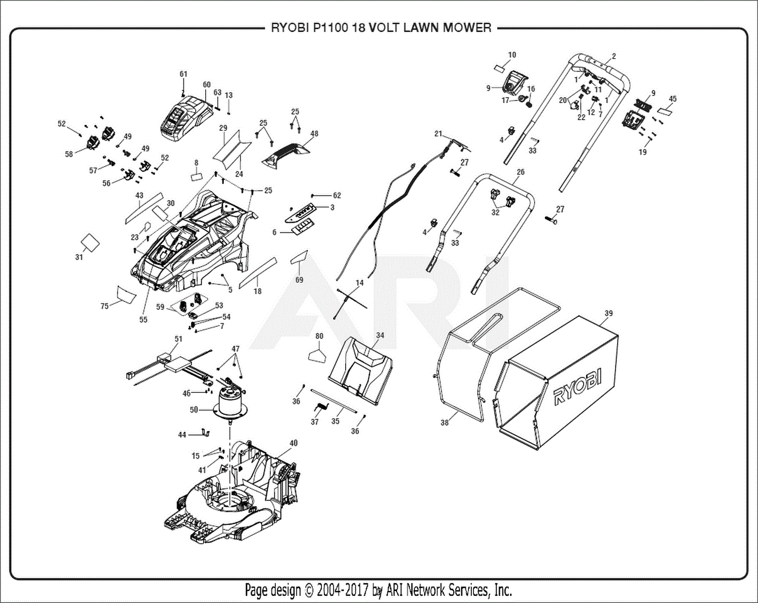 Homelite P1100 18 Volt Lawn Mower Mfg. No. 107178003 2-18-19 (Rev:01 ...