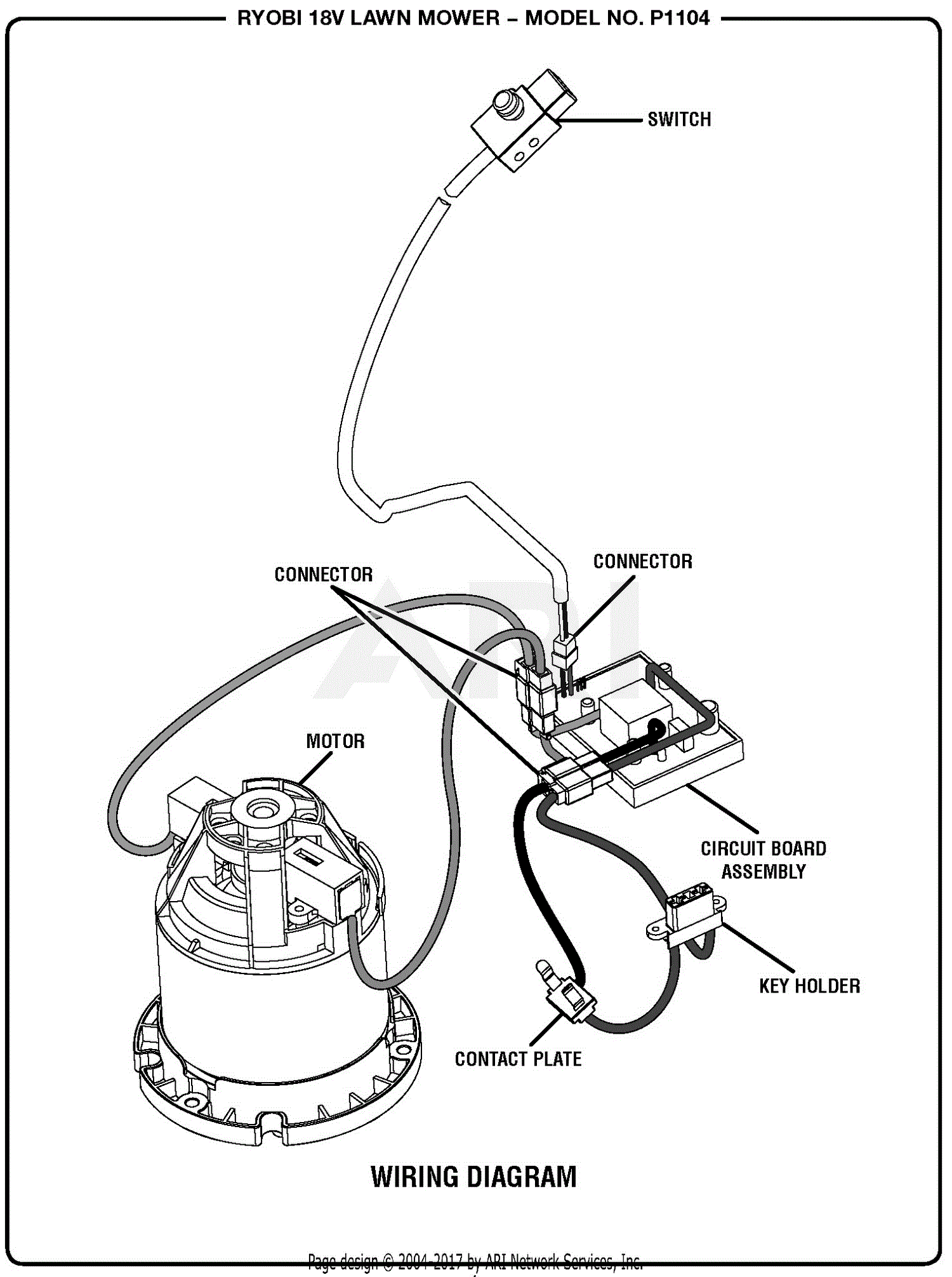 Homelite P1104 18 Volt Lawn Mower Mfg. No. 099323001 6-12-18 (Rev:01) Parts Diagram for Wiring