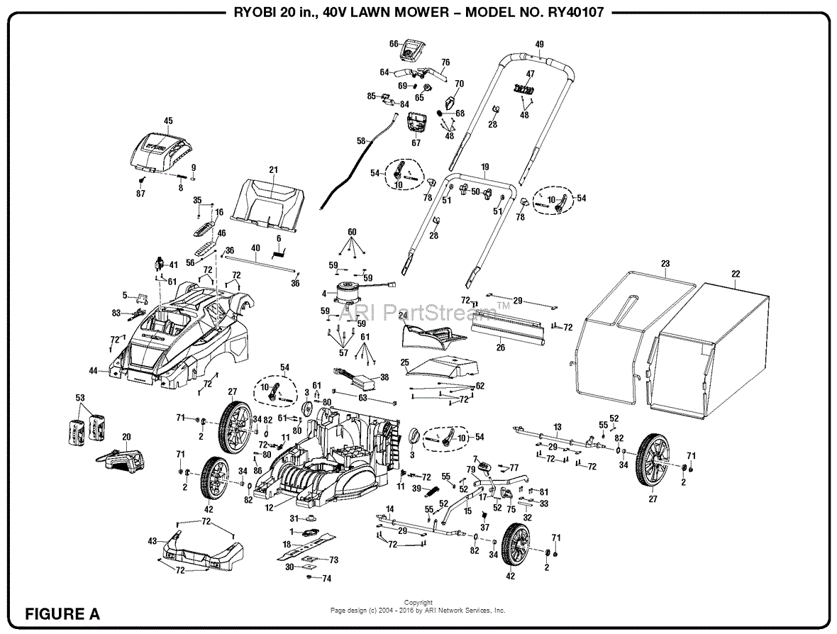 Homelite Ry40107 20 In  40 Volt Lawn Mower Parts Diagram