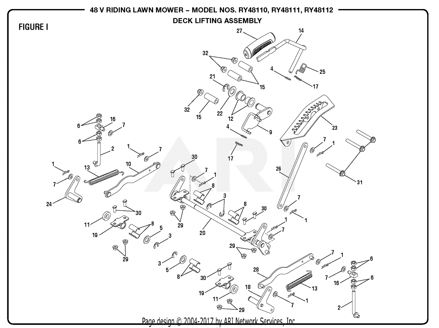 Homelite RY48111 48 Volt 38 in. Riding Lawn Mower Mfg. No. 099749010  2-16-18 (Rev:01) Parts Diagram for Figure I (Deck Lifting Assembly)