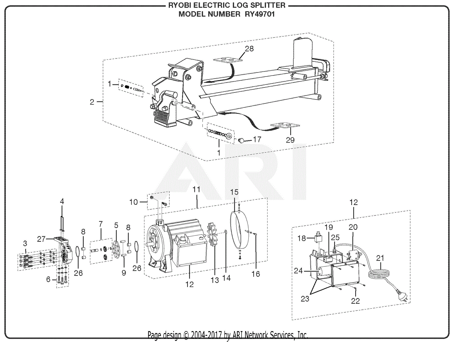 Homelite RY49701 Electric Log Splitter Parts Diagram for General