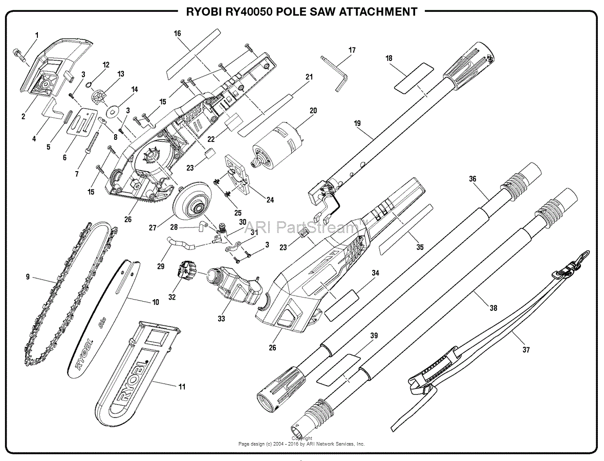 Homelite Ry40050 Pole Saw Attachment Parts Diagram For