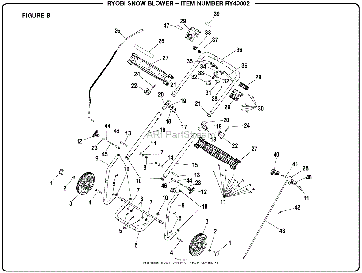 Homelite RY40802 40 Volt Snow Blower Mfg. No. 107700002 Parts Diagram ...