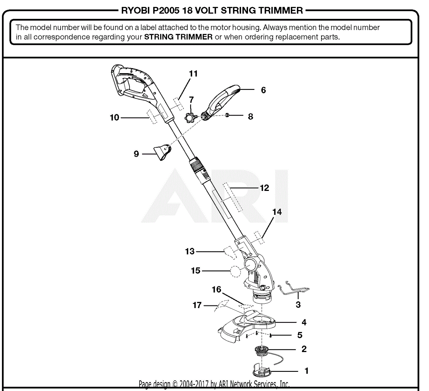 Homelite P2005 18 Volt String Trimmer Parts Diagram For General Assembly