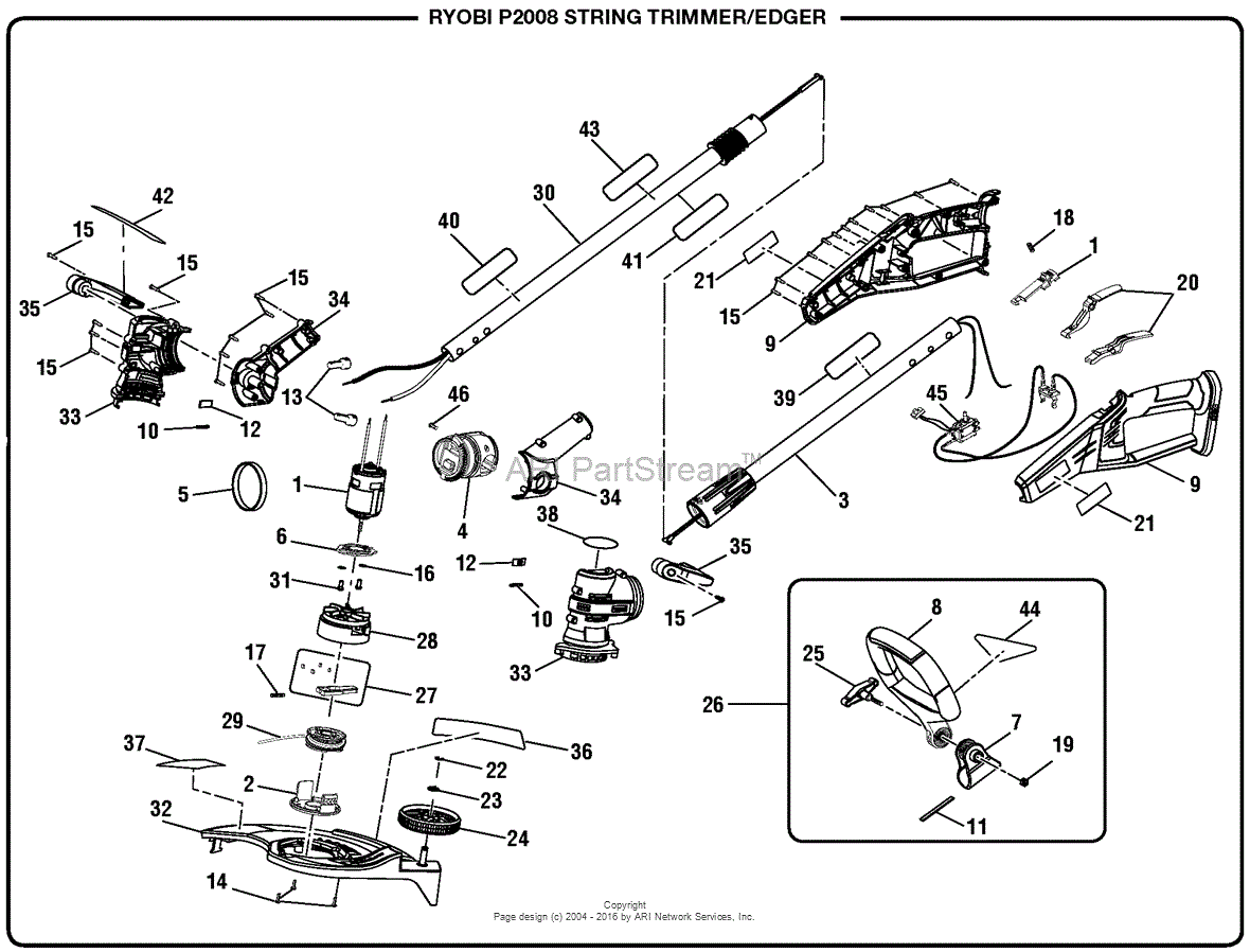 Homelite P2008 String Trimmer/Edger Mfg. No. 107268001 Parts Diagram ...