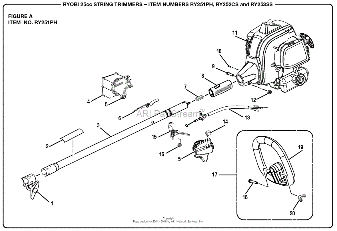 Homelite Ry251ph 25cc String Trimmer Parts Diagram For Figure A Item No. 
