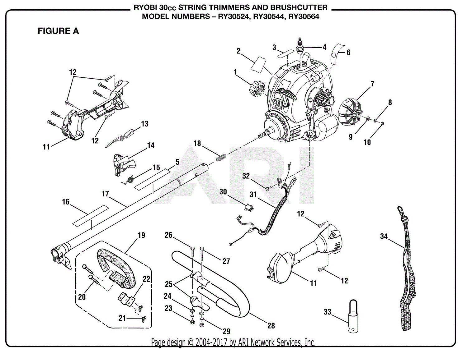 Homelite Ry30524 30cc String Trimmer Parts Diagram For