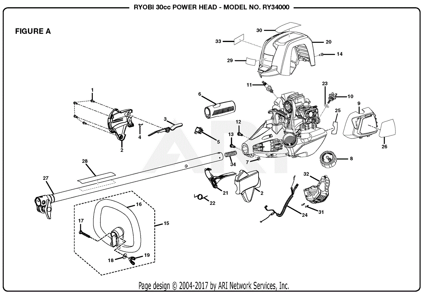 Homelite RY34000 30cc Power Head Parts Diagram for Figure A