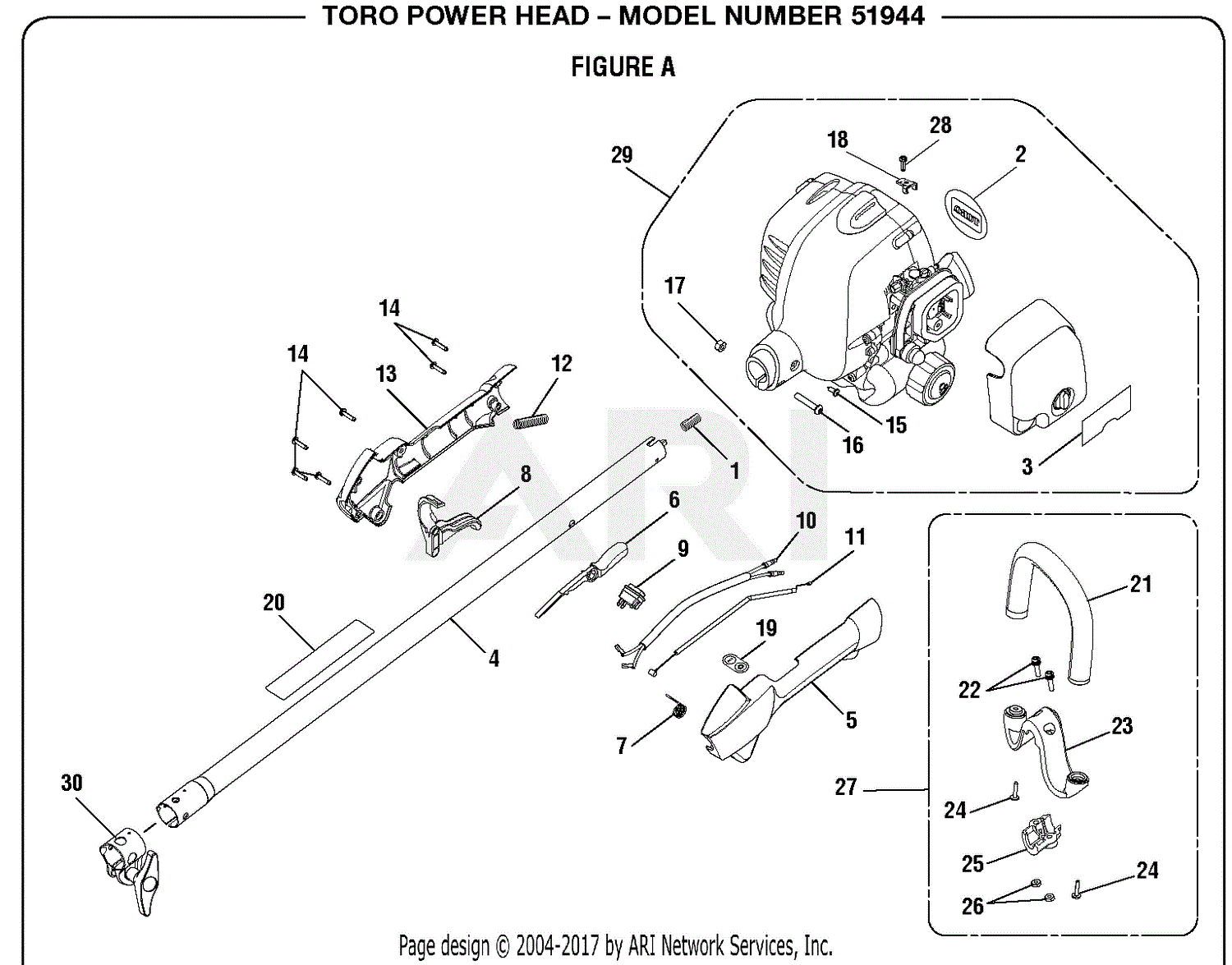 Homelite 51944 25.4cc Gas Power Head S/N 310000001 & Up Parts Diagram ...