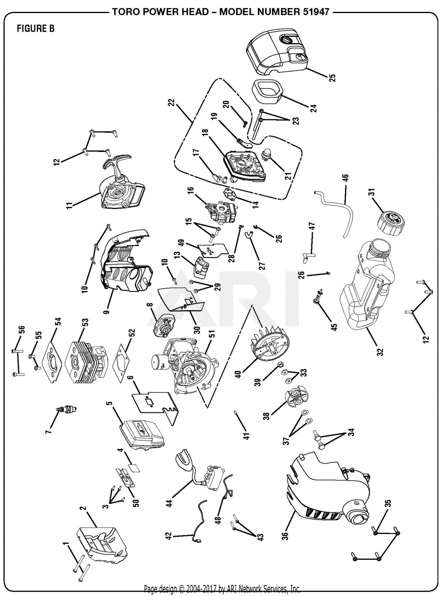 Homelite 51947 25.4 cc Gas Power Head S/N 313000001 & Up Parts Diagram ...