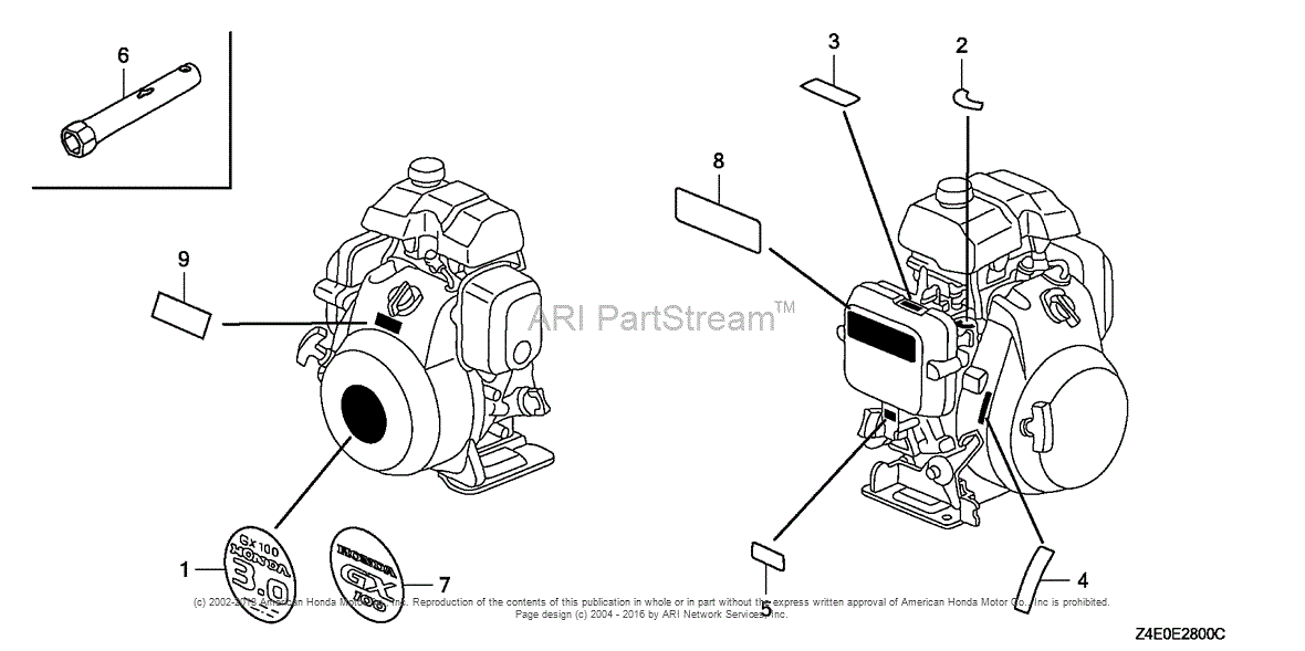 Honda Engines GX100U KRSB ENGINE, JPN, VIN# GCAGK-1000001 Parts Diagram