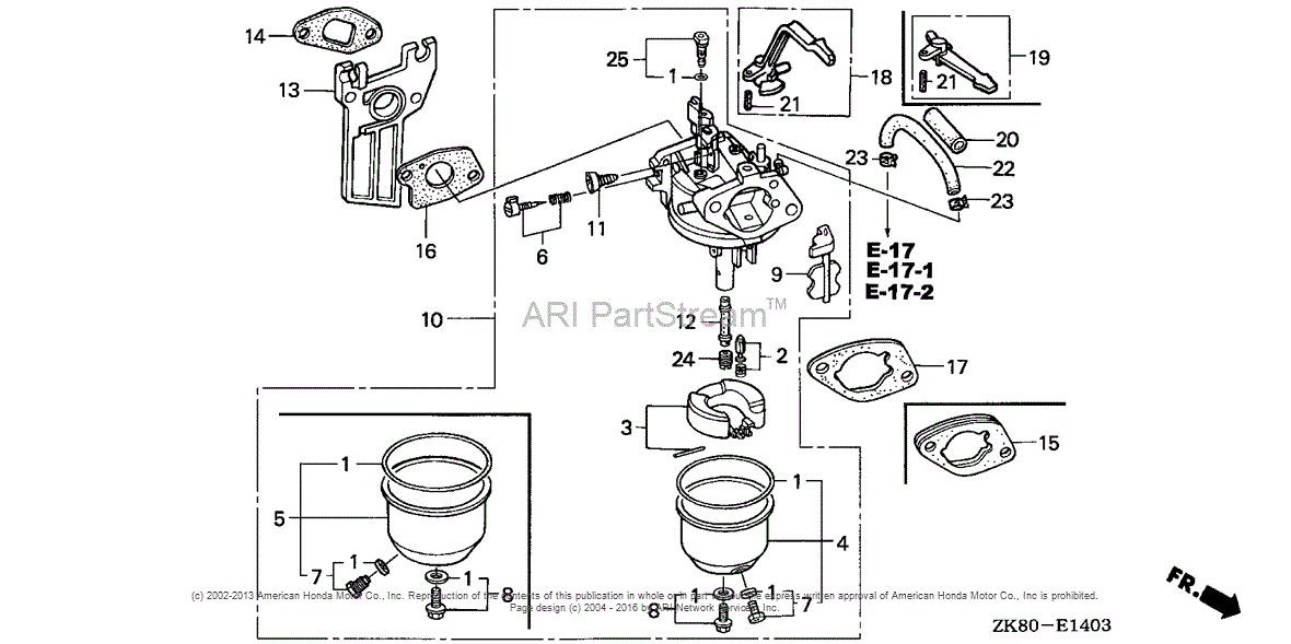 Honda Engines GX160K1 AR/A ENGINE, JPN, VIN# GC02-8670001 TO GC02 ...